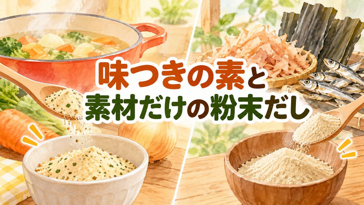 味つきの素と素材だけの粉末だし